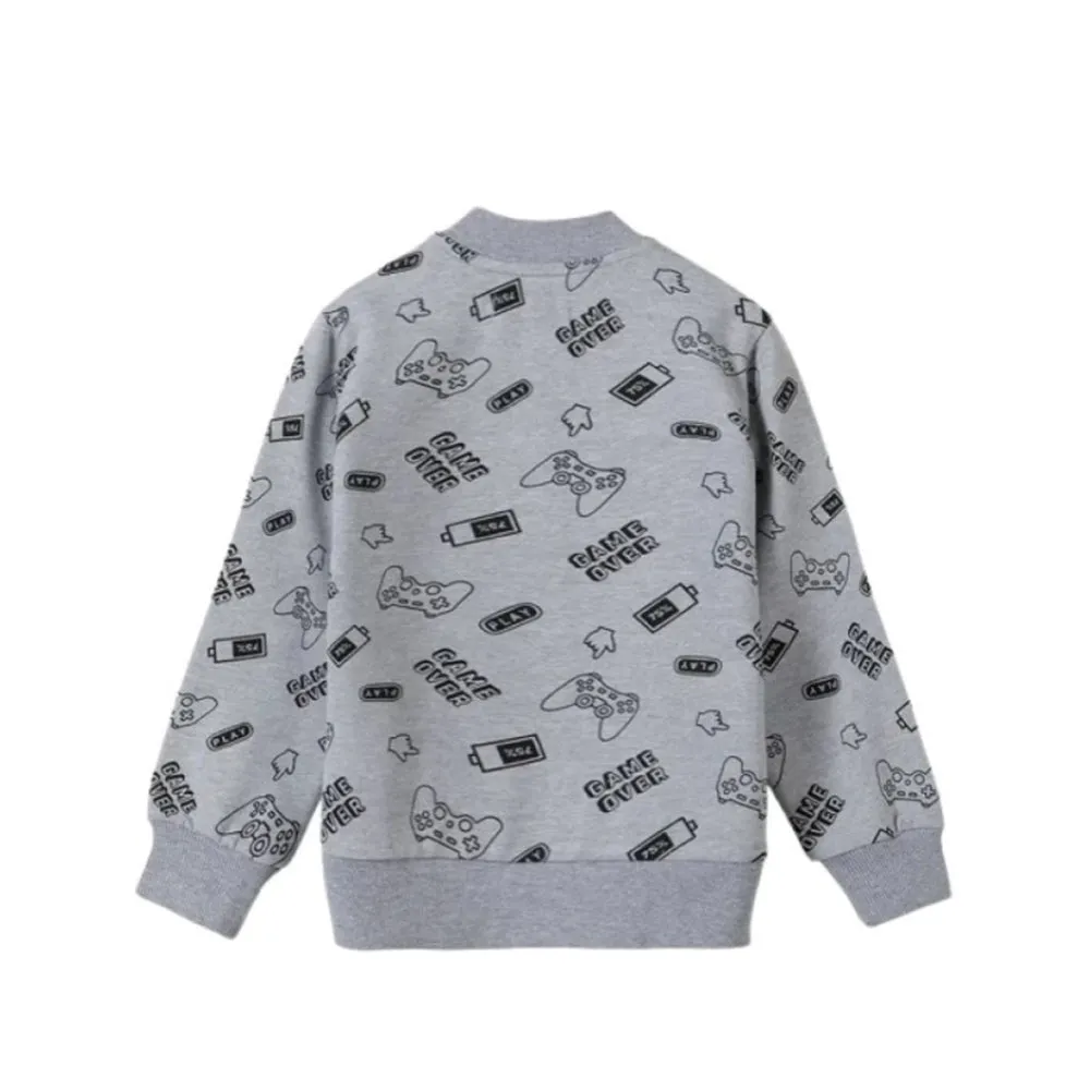5.10.15 Game Over Print Grey Terry Mock Neck Zipper 12389
