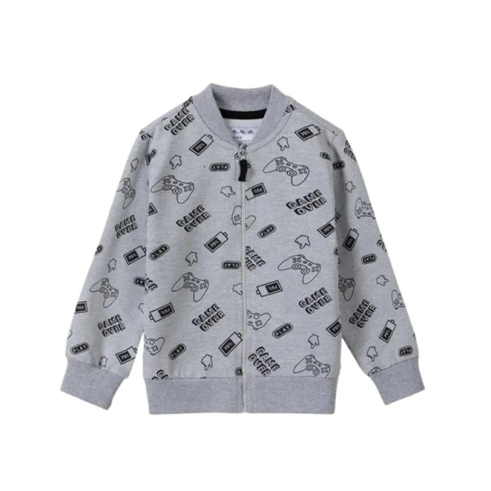 5.10.15 Game Over Print Grey Terry Mock Neck Zipper 12389