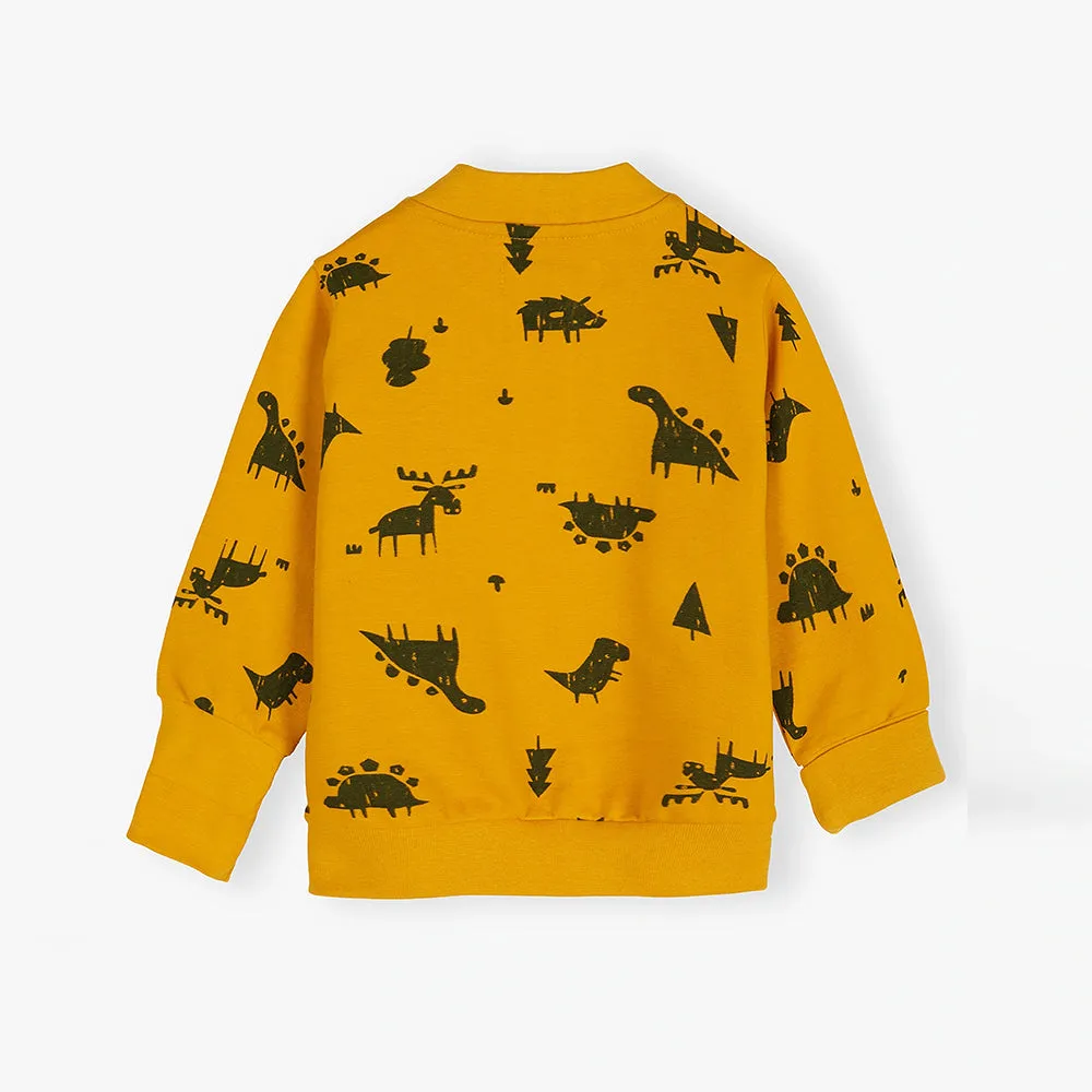 5.10.15 Jungle Animals Print Dark Yellow Terry Mock Neck Zipper 12387