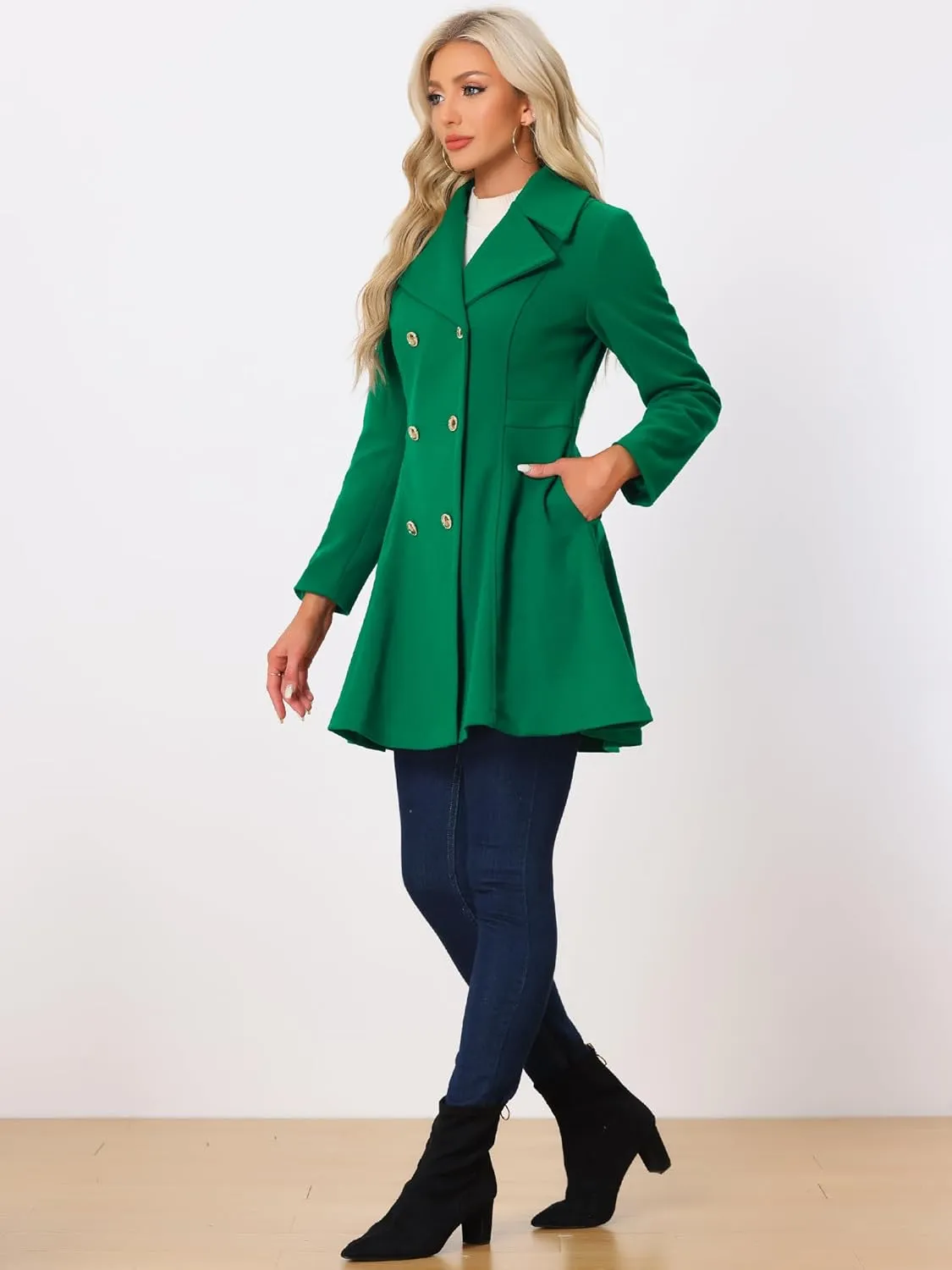 Allegra K Winter Long Coat for Women's Lapel Collar Double Breast Coats
