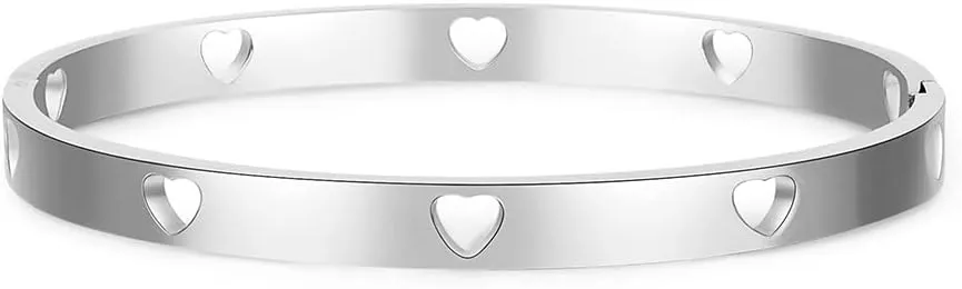 Baby Infant Toddler Kids Girls Heart Bangle Bracelet, Gold Silver Rose Gold 3 Colors 316L Stainless Steel Cuff Bracelets With Heart Shape,Jewelry Gifts For Birthday