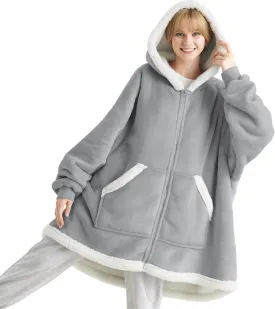 Bedsure Blanket Hoodie - Wearable Blankets for Women with Zipper as Gifts for Mom & Girlfriend, Cozy Men Sherpa Hoodie Jacket