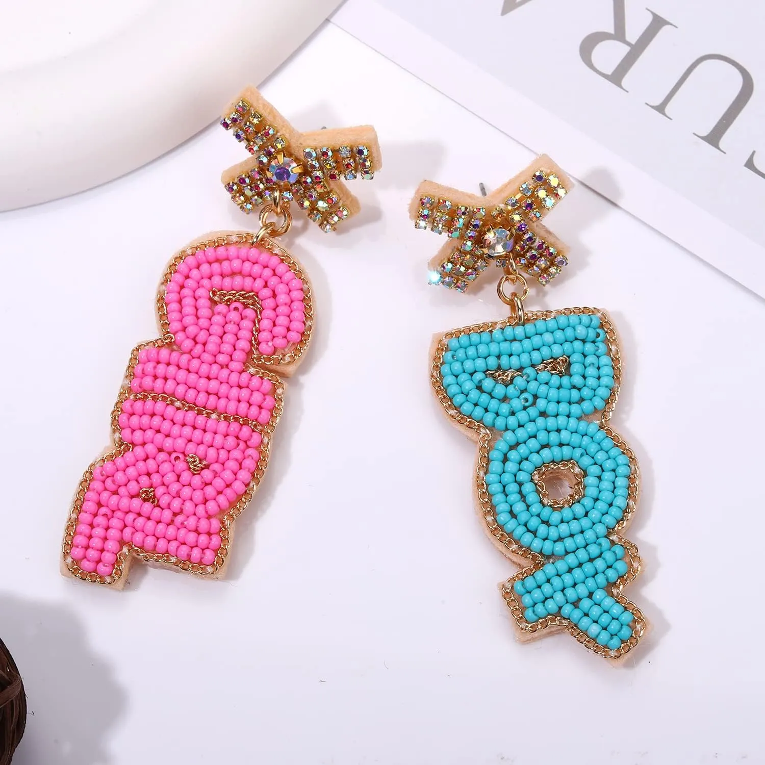 Boderier Baby Shower Earrings Beaded Boy Girl Gender Reveal Earrings Pregnancy Announcement Mom Mama to Be Gifts for Women