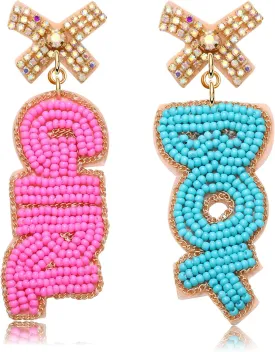 Boderier Baby Shower Earrings Beaded Boy Girl Gender Reveal Earrings Pregnancy Announcement Mom Mama to Be Gifts for Women