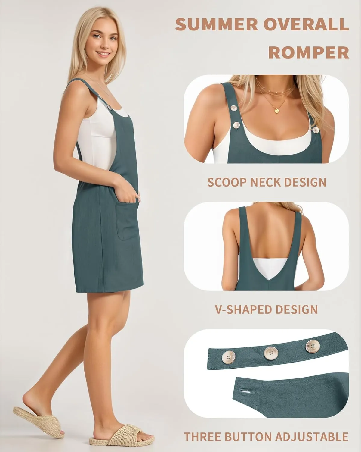 CLOZOZ Womens Overalls Summer Cotton Rompers Casual Adjustable Loose Jumpsuit Shorts with Pockets Vacation Clothes 2025