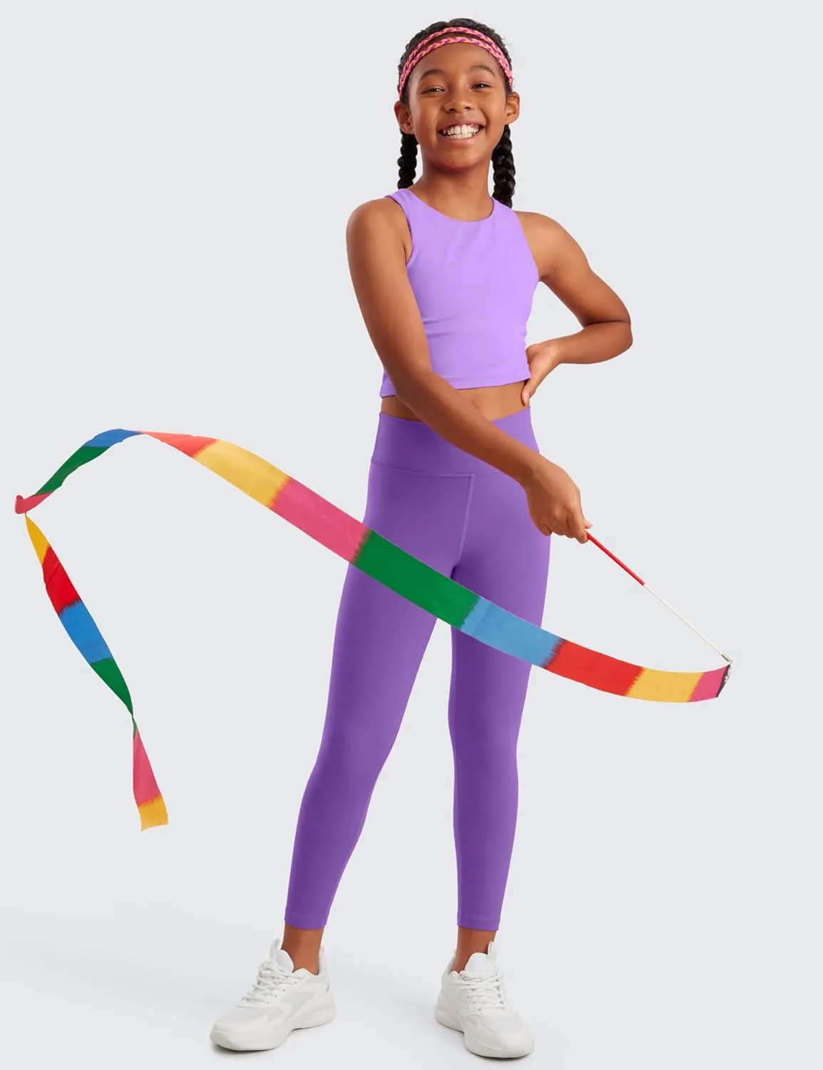 CRZ YOGA Girls Butterluxe Crossover Athletic Leggings - High Waist V Cross Kids Lounge Pants Yoga Active Dance Running Tights