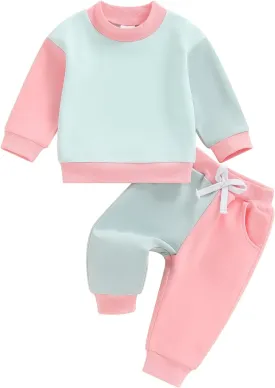 Fernvia Toddler Baby Girl Clothes 3 6 9 12 18 24 Months Fall Outfits Solid Long Sleeve Sweatshirt Tops   Pants Set