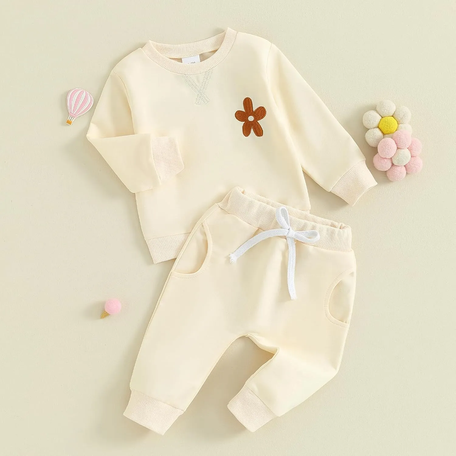 Fernvia Toddler Baby Girl Clothes 3 6 9 12 18 24 Months Fall Outfits Solid Long Sleeve Sweatshirt Tops   Pants Set