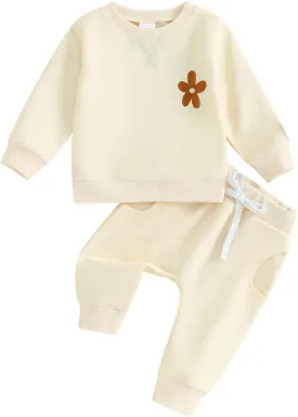 Fernvia Toddler Baby Girl Clothes 3 6 9 12 18 24 Months Fall Outfits Solid Long Sleeve Sweatshirt Tops   Pants Set