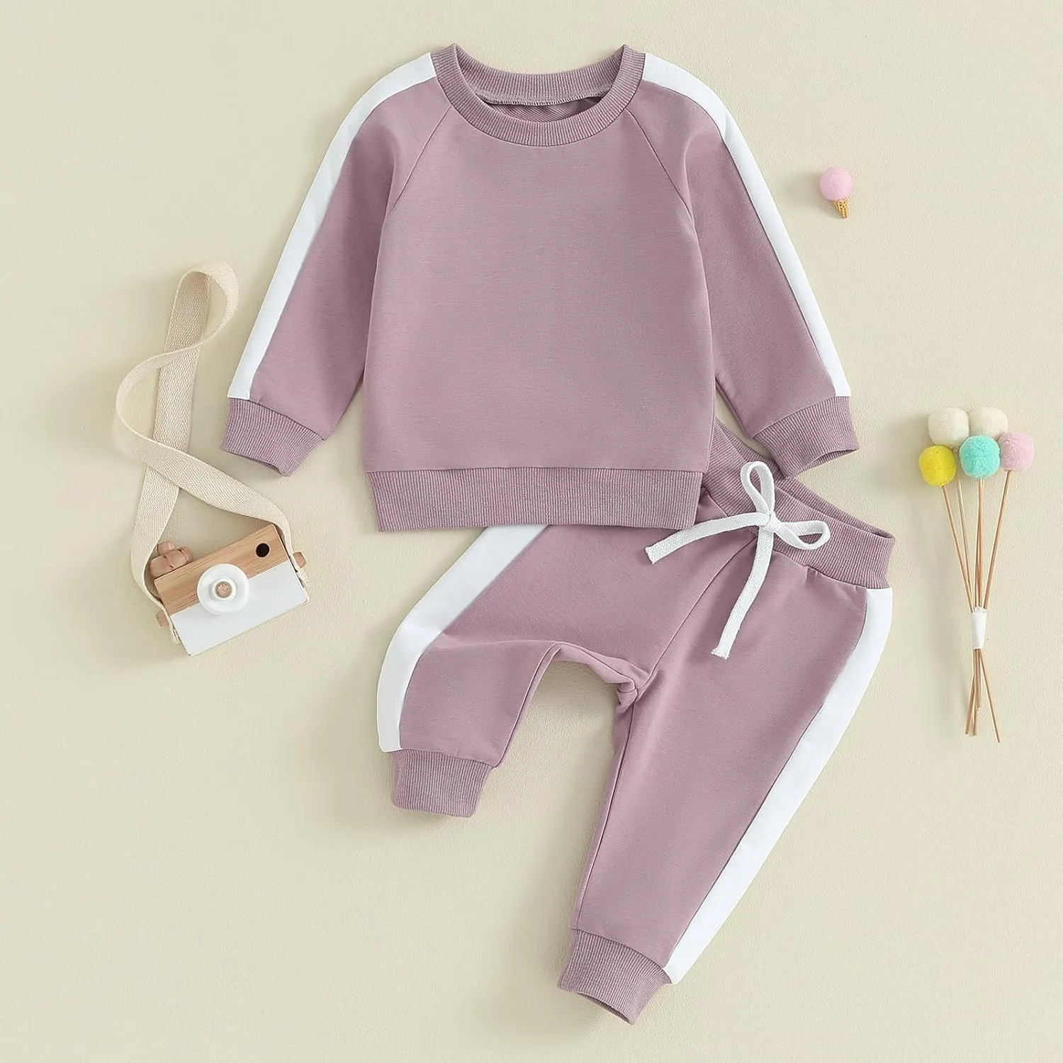 Fernvia Toddler Baby Girl Clothes 3 6 9 12 18 24 Months Fall Outfits Solid Long Sleeve Sweatshirt Tops   Pants Set