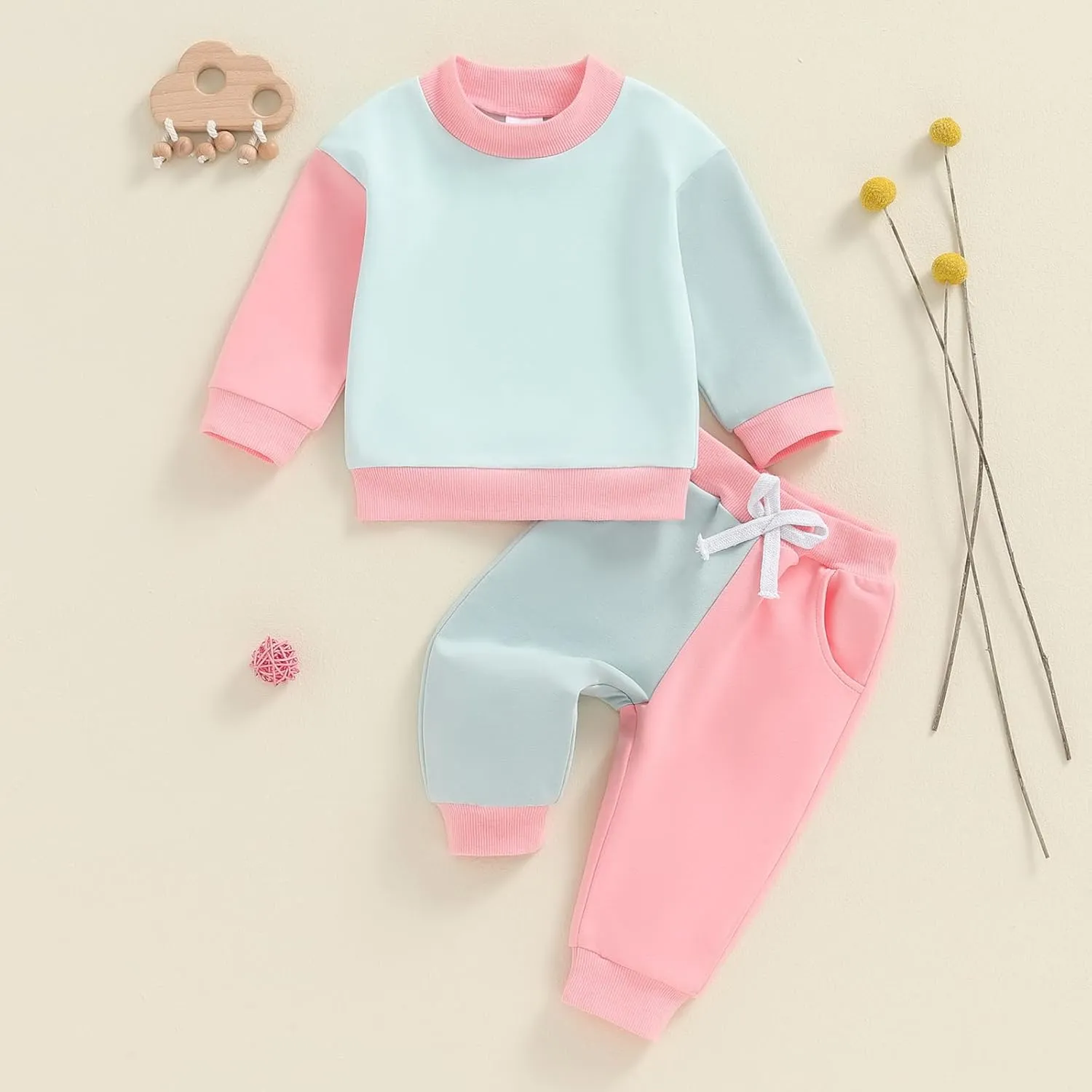 Fernvia Toddler Baby Girl Clothes 3 6 9 12 18 24 Months Fall Outfits Solid Long Sleeve Sweatshirt Tops   Pants Set