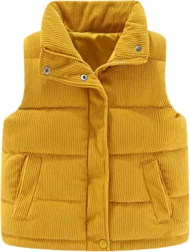 Happy Cherry Corduroy Vest for Toddler Baby Winter Warm Zip Up Sleeveless Jacket with Button Stand Collar Waistcoat 1-8Y