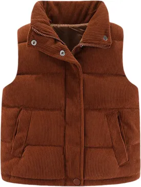 Happy Cherry Corduroy Vest for Toddler Baby Winter Warm Zip Up Sleeveless Jacket with Button Stand Collar Waistcoat 1-8Y