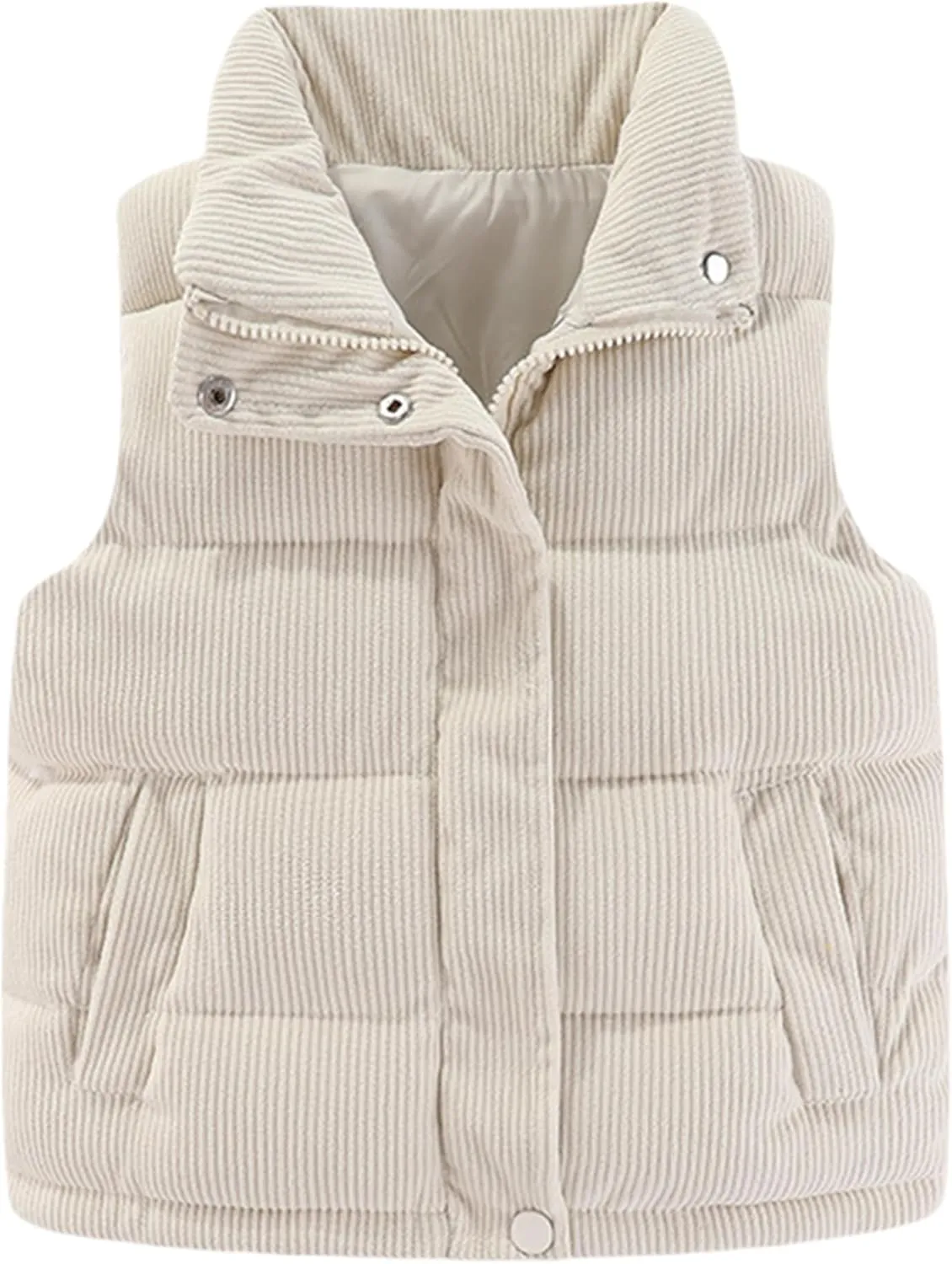 Happy Cherry Corduroy Vest for Toddler Baby Winter Warm Zip Up Sleeveless Jacket with Button Stand Collar Waistcoat 1-8Y