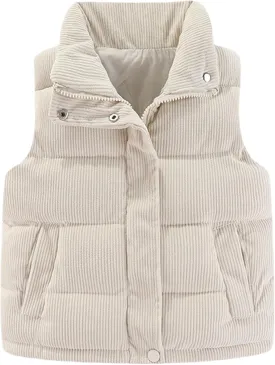 Happy Cherry Corduroy Vest for Toddler Baby Winter Warm Zip Up Sleeveless Jacket with Button Stand Collar Waistcoat 1-8Y