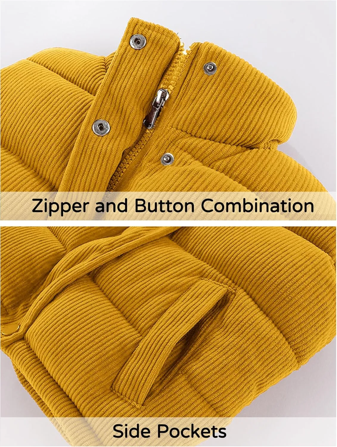 Happy Cherry Corduroy Vest for Toddler Baby Winter Warm Zip Up Sleeveless Jacket with Button Stand Collar Waistcoat 1-8Y