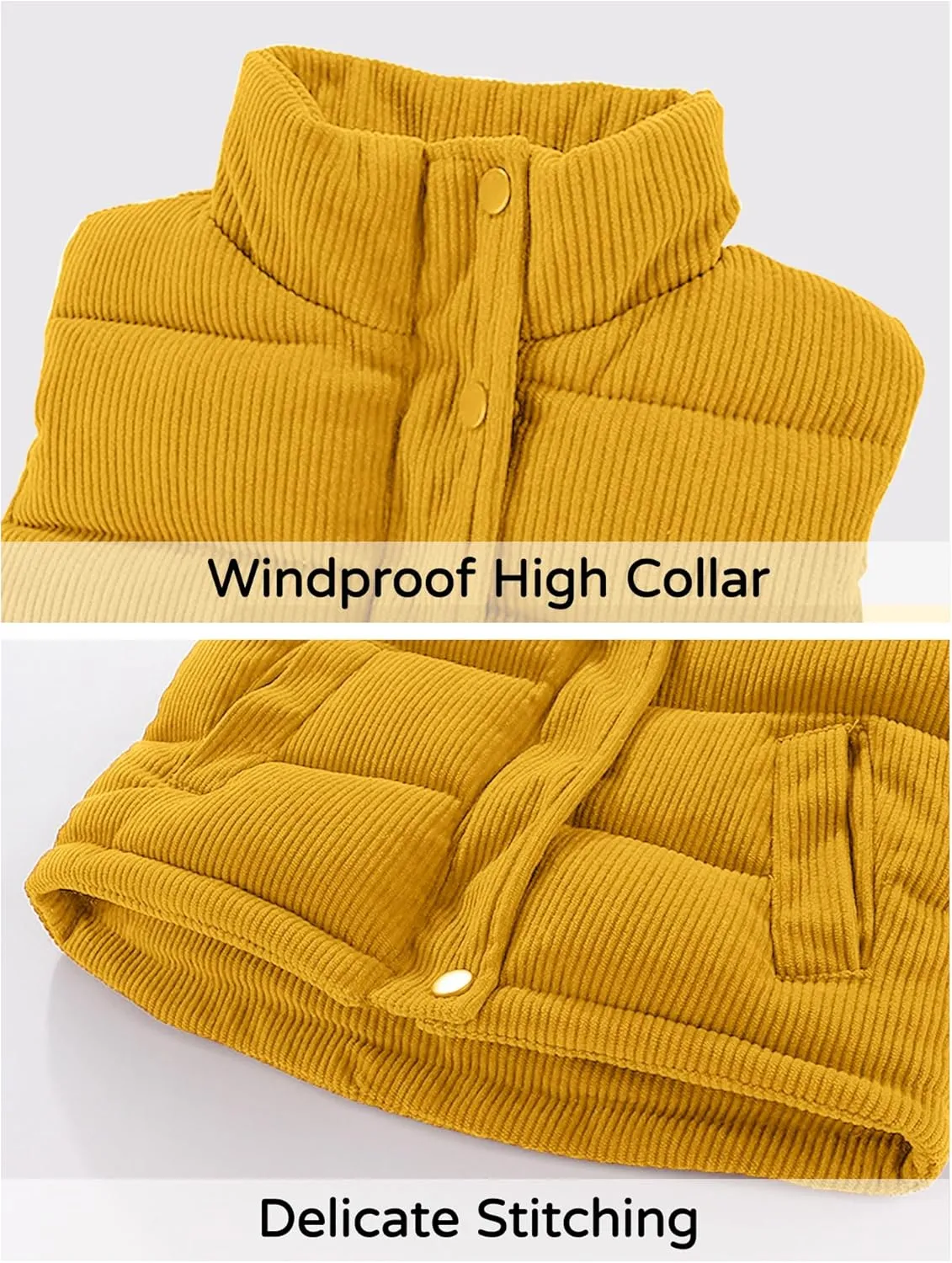 Happy Cherry Corduroy Vest for Toddler Baby Winter Warm Zip Up Sleeveless Jacket with Button Stand Collar Waistcoat 1-8Y