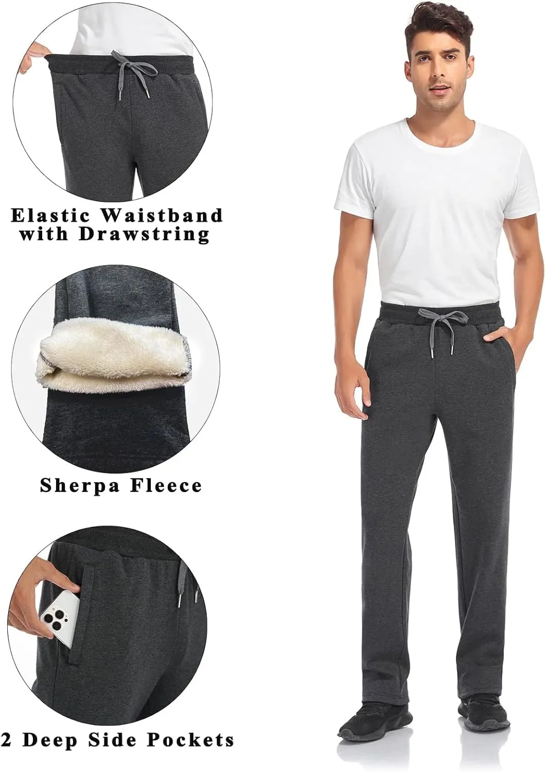 Inno 30" 32" 34" 36" 38" Men's Baby Polar Fleece Lined Jogger Pants Thermal Sweatpants Warm Winter Athletic Lounge Short Long