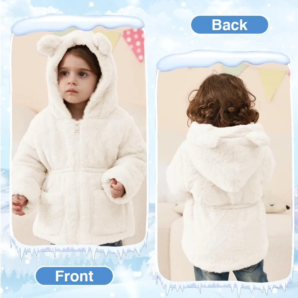 Kids Girls Winter Warm Coats Jacket Clothes Outwear Overcoat Ear Hooded Faux Fur Thicken Fleece Toddler