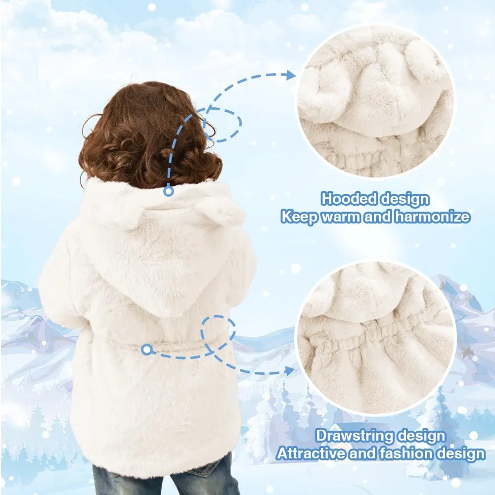 Kids Girls Winter Warm Coats Jacket Clothes Outwear Overcoat Ear Hooded Faux Fur Thicken Fleece Toddler