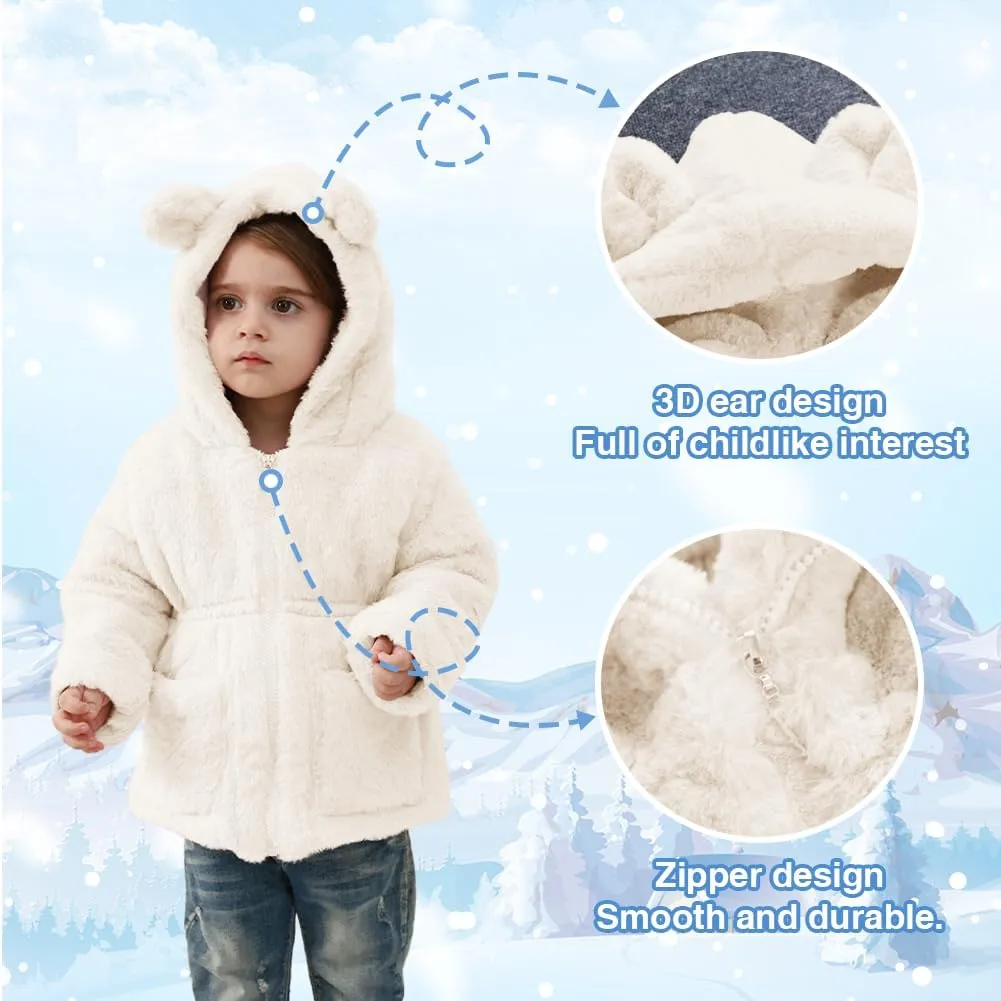Kids Girls Winter Warm Coats Jacket Clothes Outwear Overcoat Ear Hooded Faux Fur Thicken Fleece Toddler