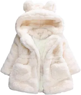 Kids Girls Winter Warm Coats Jacket Clothes Outwear Overcoat Ear Hooded Faux Fur Thicken Fleece Toddler