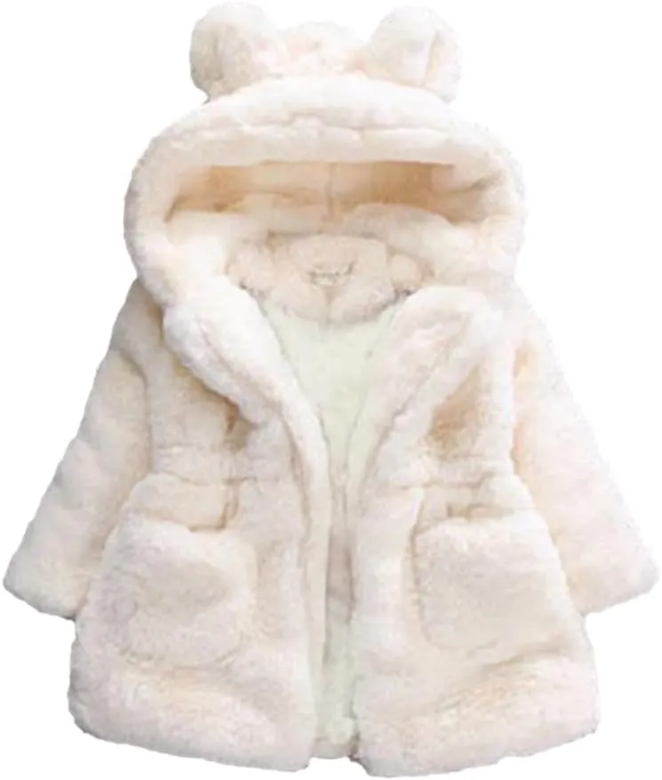 Kids Girls Winter Warm Coats Jacket Clothes Outwear Overcoat Ear Hooded Faux Fur Thicken Fleece Toddler