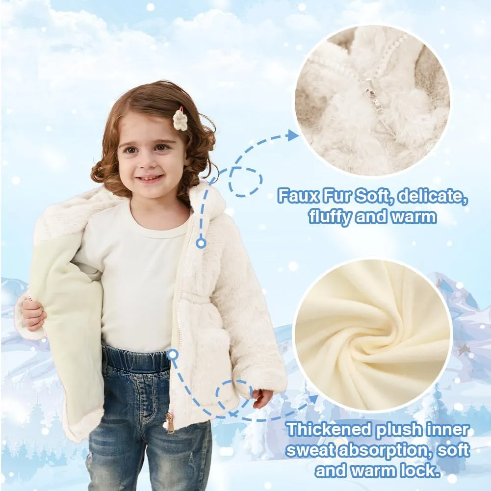 Kids Girls Winter Warm Coats Jacket Clothes Outwear Overcoat Ear Hooded Faux Fur Thicken Fleece Toddler