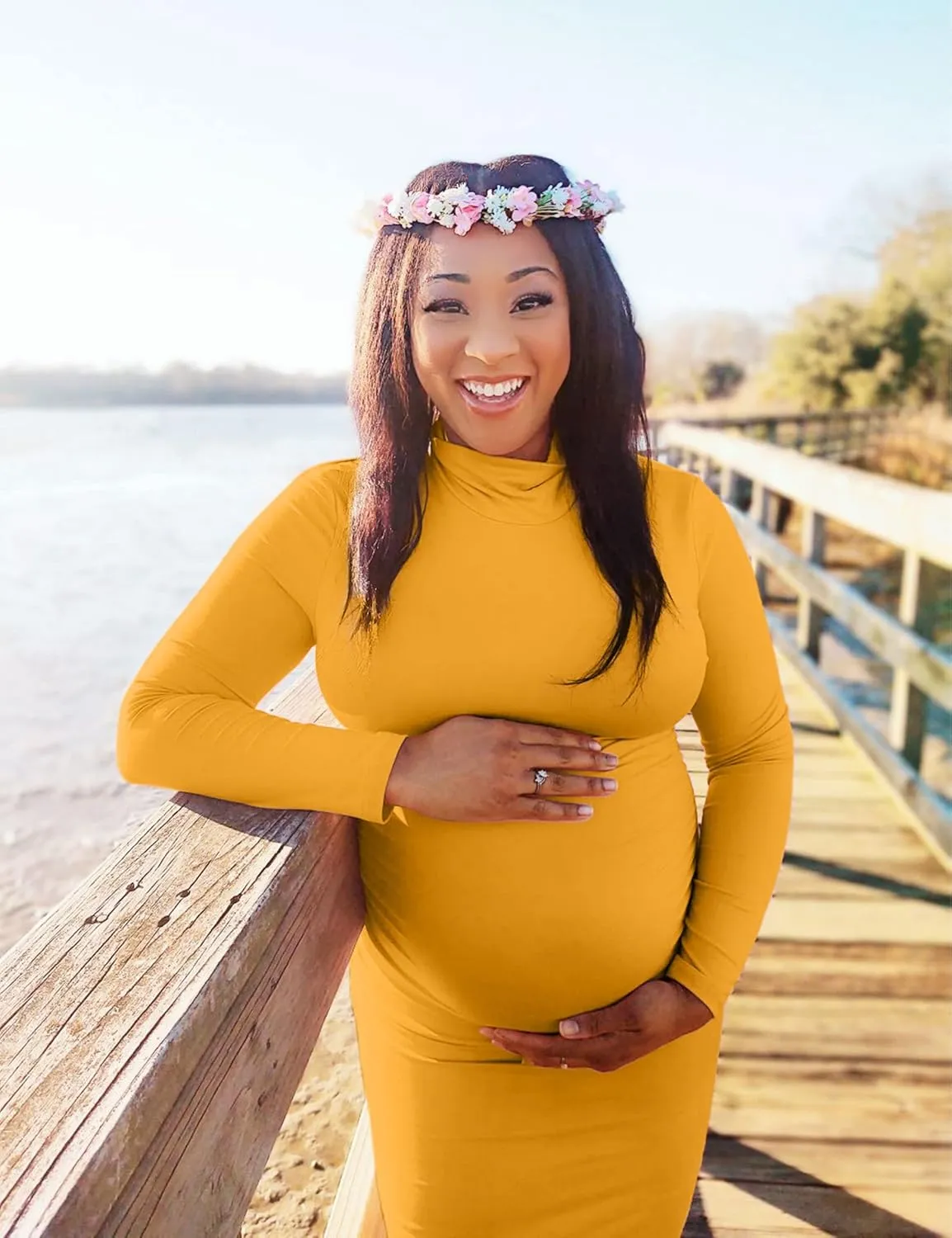 Maternity Dresses for Women Winter Long Sleeve Maternity Bodycon Dress for Baby Shower Maternity Photoshoot