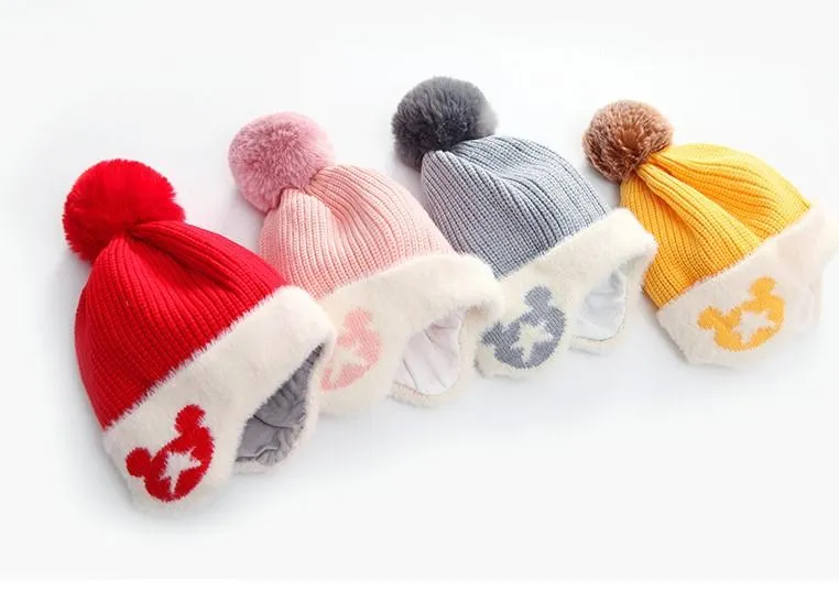 Mickey Woolen Baby Winter Cap With Muffler - Gray