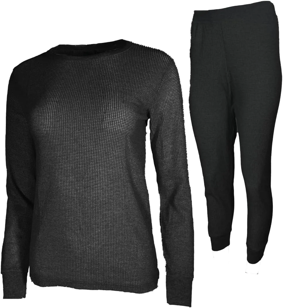 MISS POPULAR Womens 2-Piece Waffle Thermals Set | Long Sleeve Shirt, Pants | Thermal Base Layer Set for Cold Weather