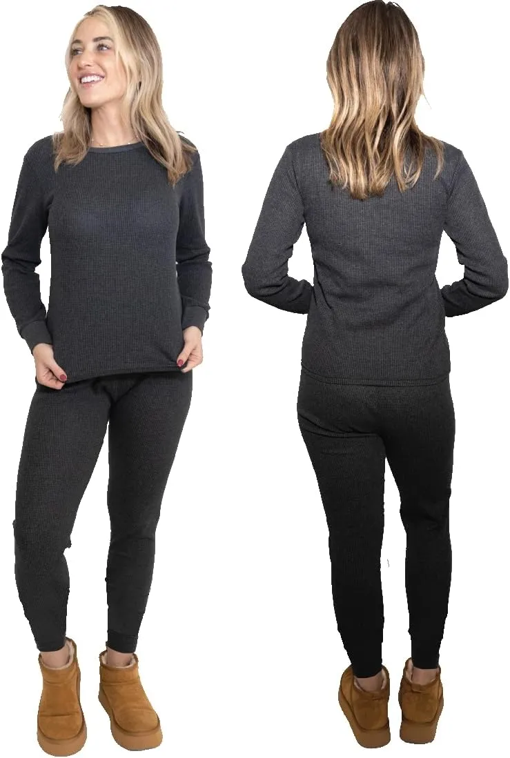 MISS POPULAR Womens 2-Piece Waffle Thermals Set | Long Sleeve Shirt, Pants | Thermal Base Layer Set for Cold Weather