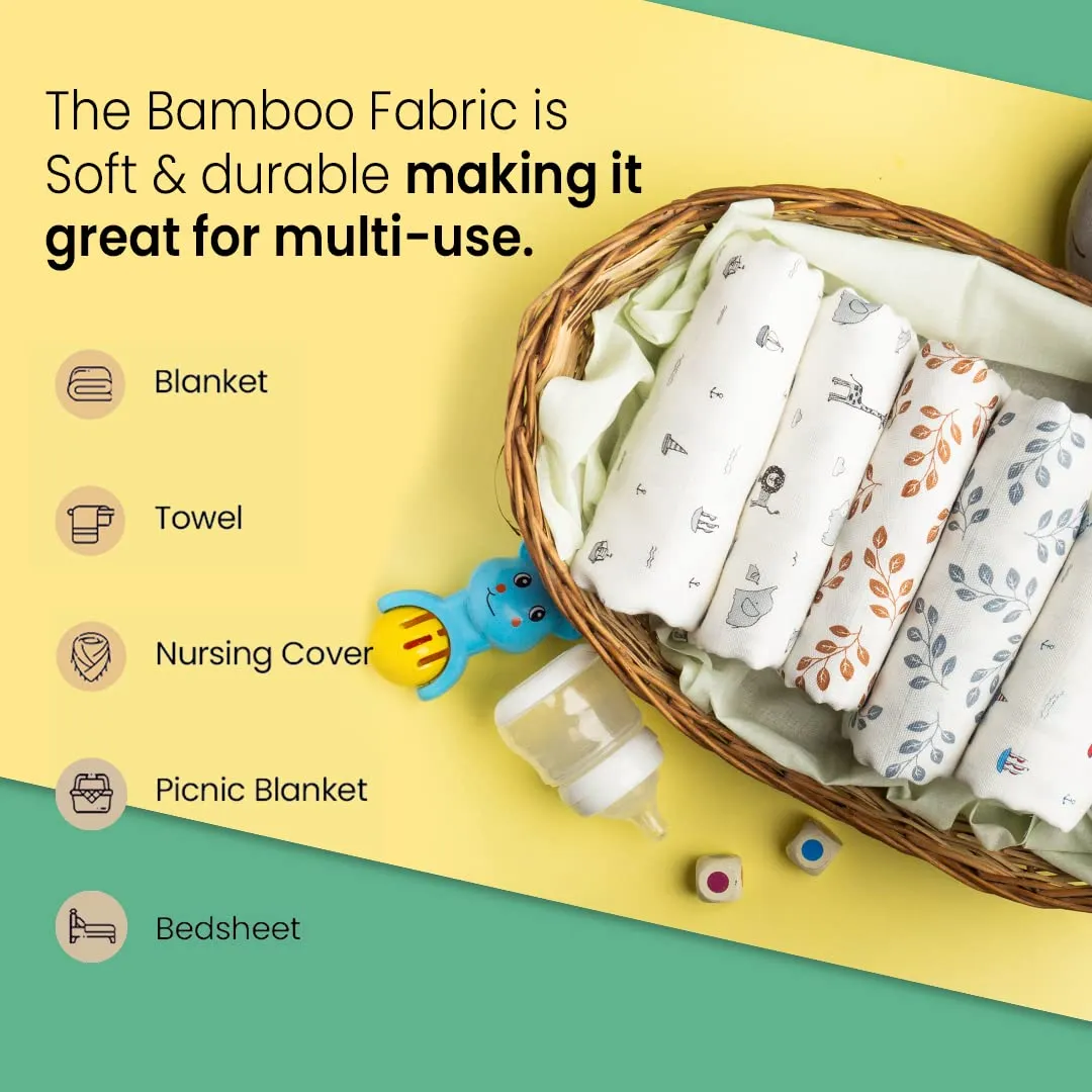 Mush 100% Bamboo Swaddle : Ultra Soft, Breathable, Thermoregulating, Absorbent, Light Weight and Multipurpose Wrapper/Baby Bath Towel/Blanket (3, Jungle Grey - Rabbit Green - Geo Mustard)