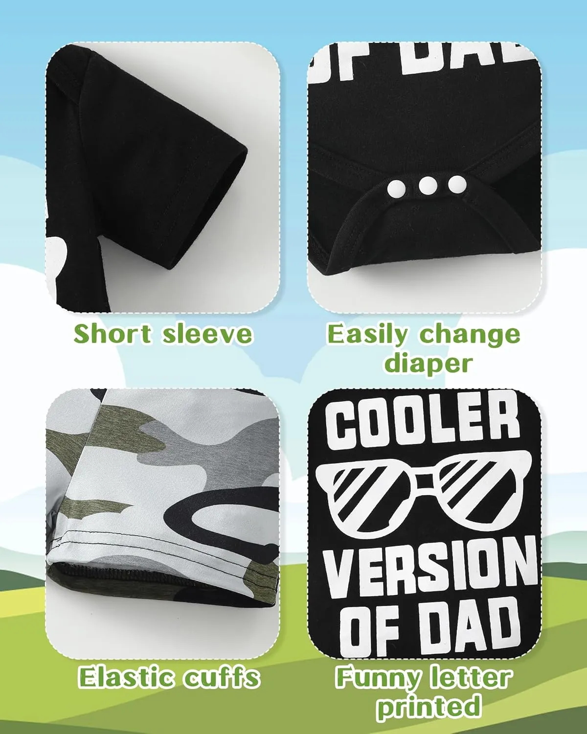 NZRVAWS Newborn Baby Boy Clothes Letter Printed Romper Shorts Summer Infant Outfits Camo Clothing Set 0 3 6 9 12 Months