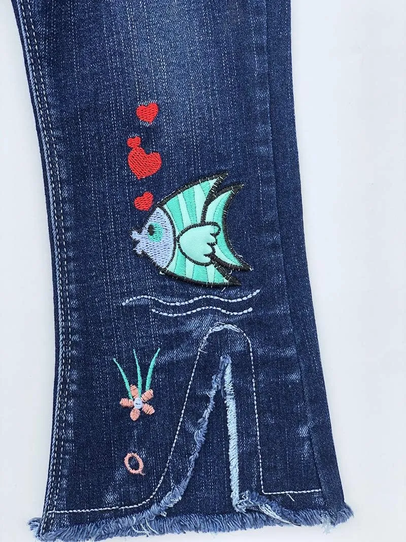 Peacolate 4-9T Infant Little Kids Girls Embroidery Jeans Denim Pants