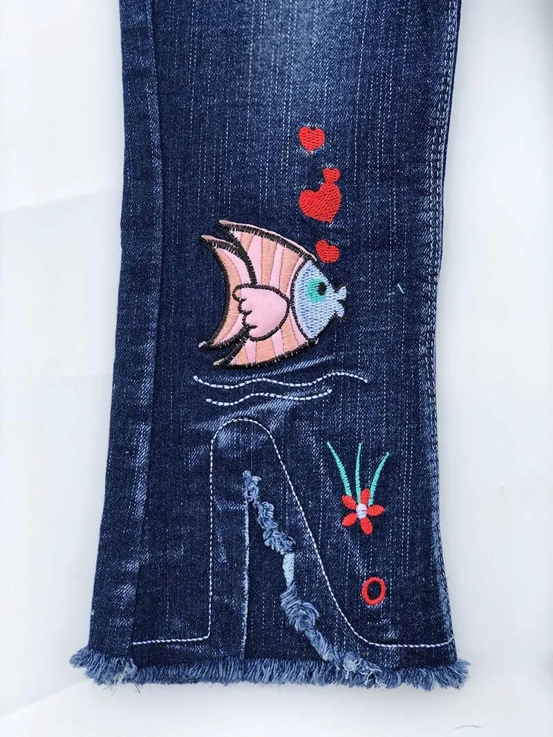 Peacolate 4-9T Infant Little Kids Girls Embroidery Jeans Denim Pants
