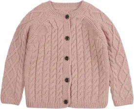 Peecabe Toddler Girl Sweaters Cable Knit Long Sleeve Crewneck Chunky Crochet Cardigans 1-6T