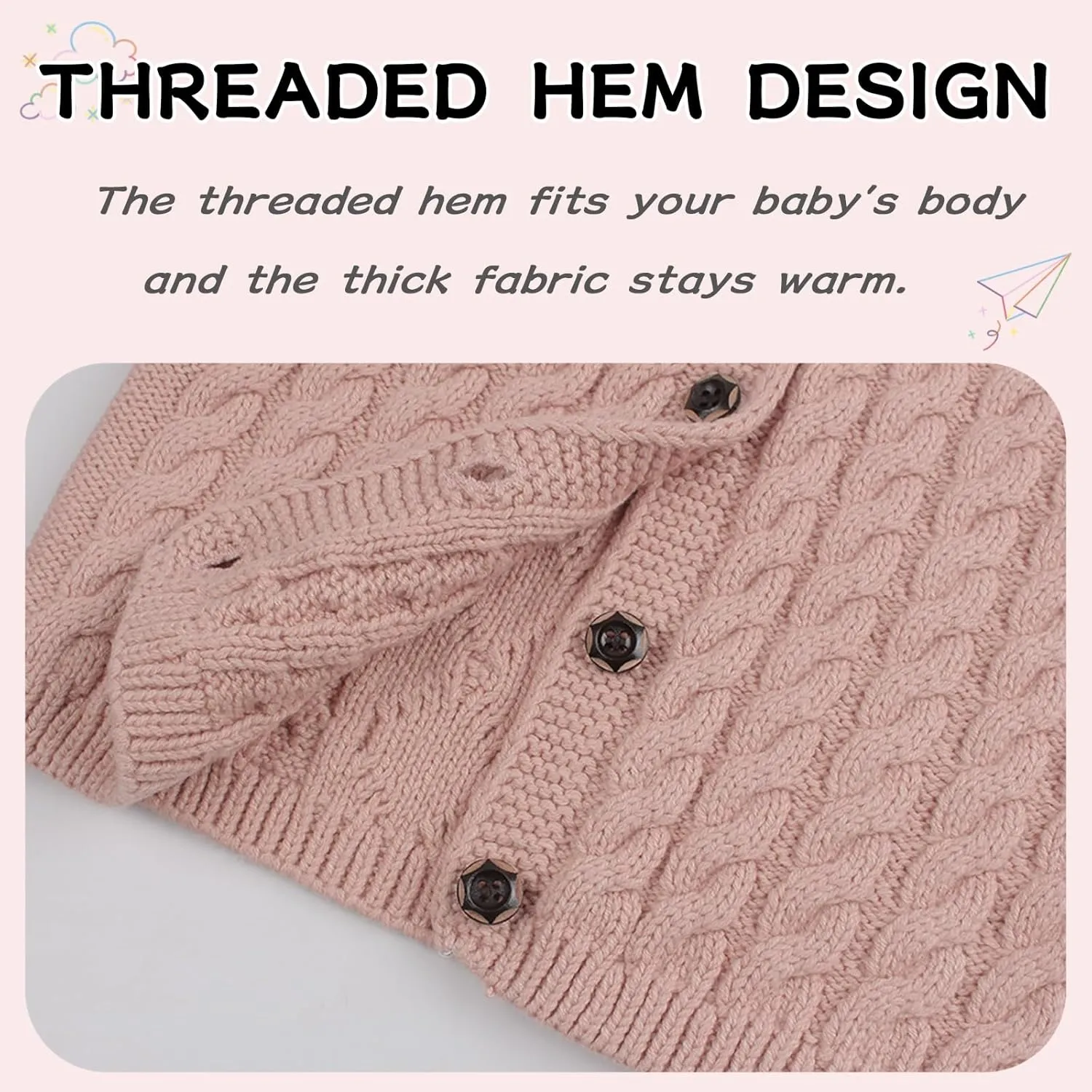 Peecabe Toddler Girl Sweaters Cable Knit Long Sleeve Crewneck Chunky Crochet Cardigans 1-6T