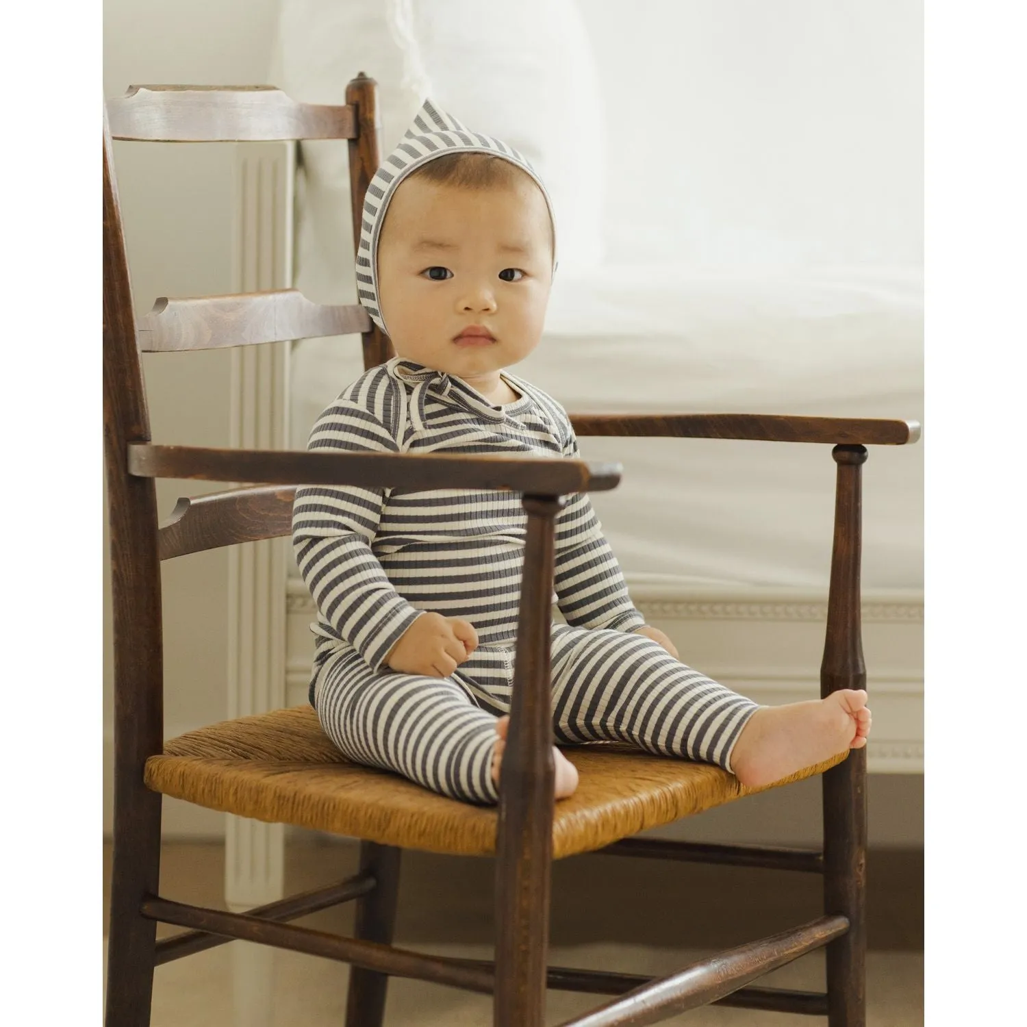 Quincy Mae Ribbed Tee   Legging Set - Indigo Stripe