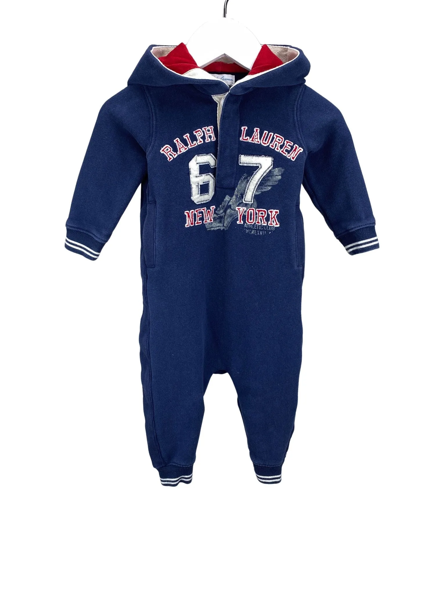 Ralph Lauren, Baby Boy Fleece NY One-Piece, Navy/Ivory, Size 6M