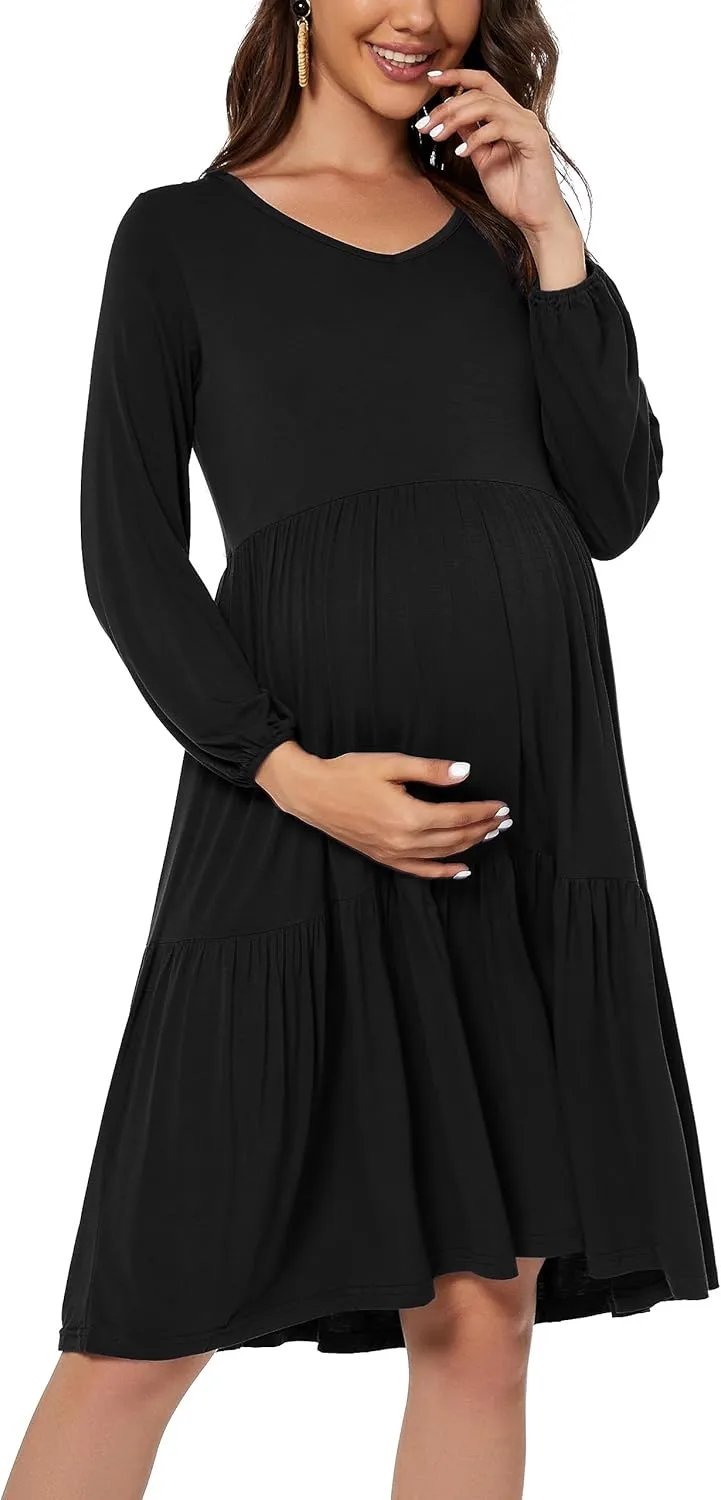 Smallshow Women's Maternity Dress Ruffle Long Sleeve Pregnancy Clothes