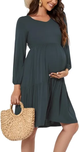 Smallshow Women's Maternity Dress Ruffle Long Sleeve Pregnancy Clothes