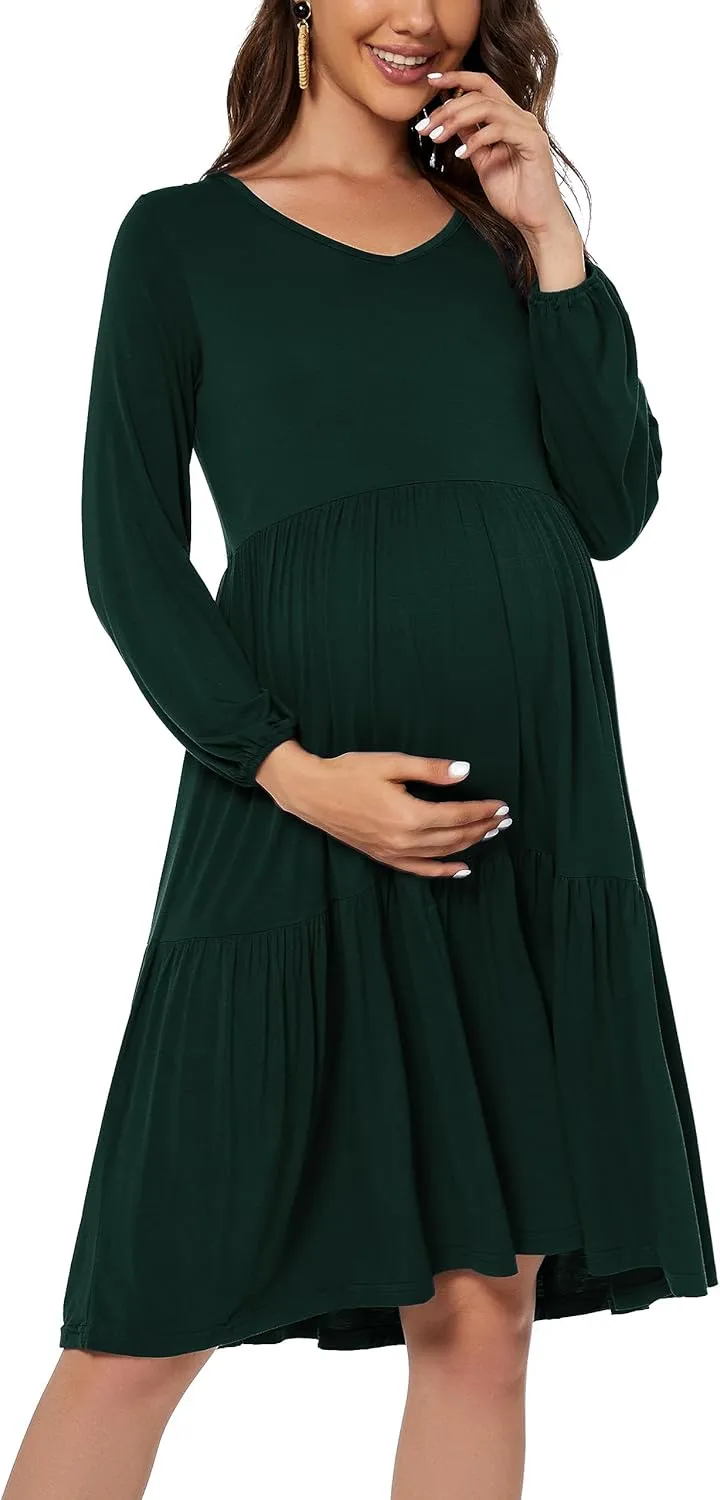 Smallshow Women's Maternity Dress Ruffle Long Sleeve Pregnancy Clothes