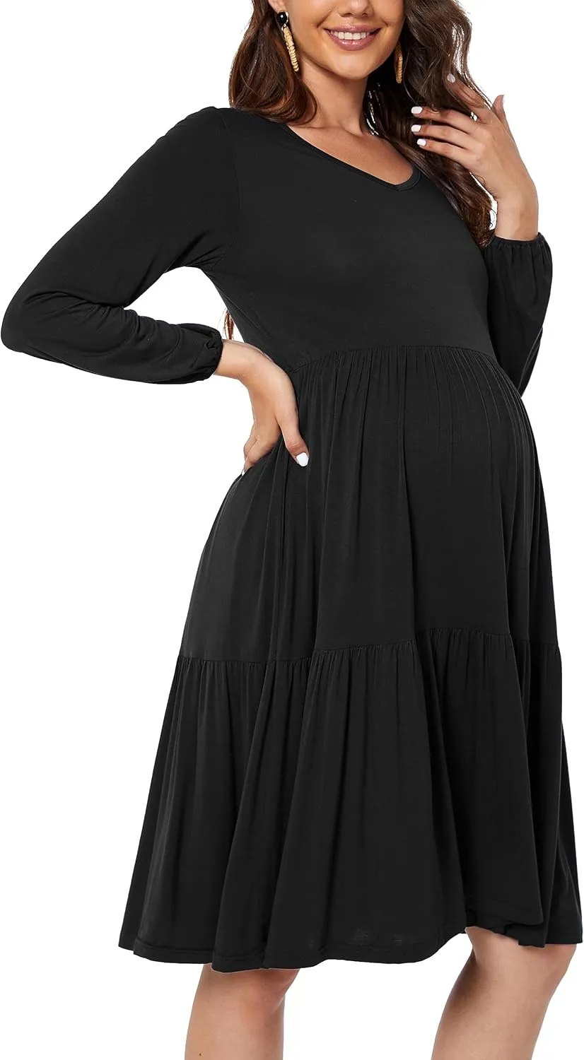 Smallshow Women's Maternity Dress Ruffle Long Sleeve Pregnancy Clothes