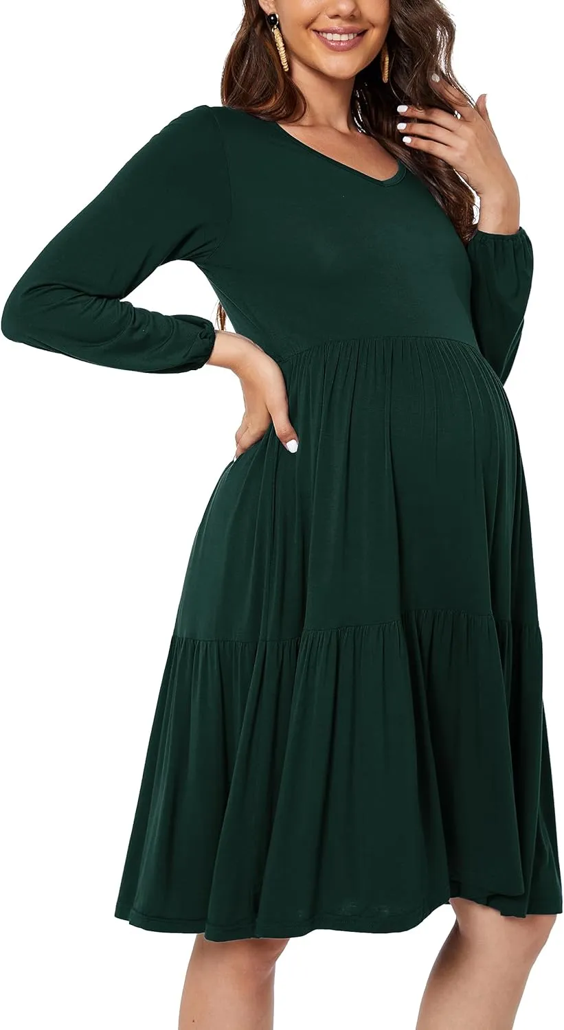 Smallshow Women's Maternity Dress Ruffle Long Sleeve Pregnancy Clothes