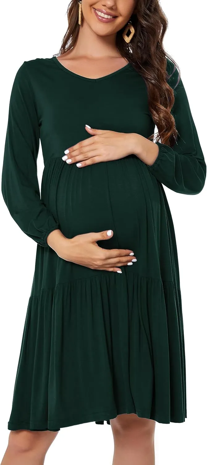 Smallshow Women's Maternity Dress Ruffle Long Sleeve Pregnancy Clothes