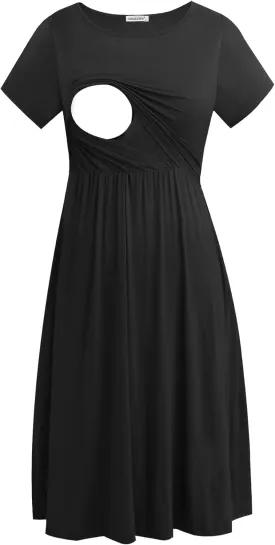 Smallshow Women's Short Sleeve Patchwork Nursing Dresses for Breastfeeding
