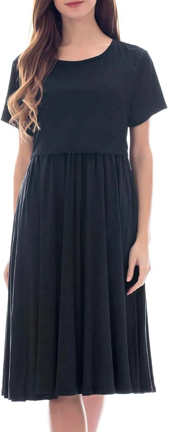 Smallshow Women's Short Sleeve Patchwork Nursing Dresses for Breastfeeding
