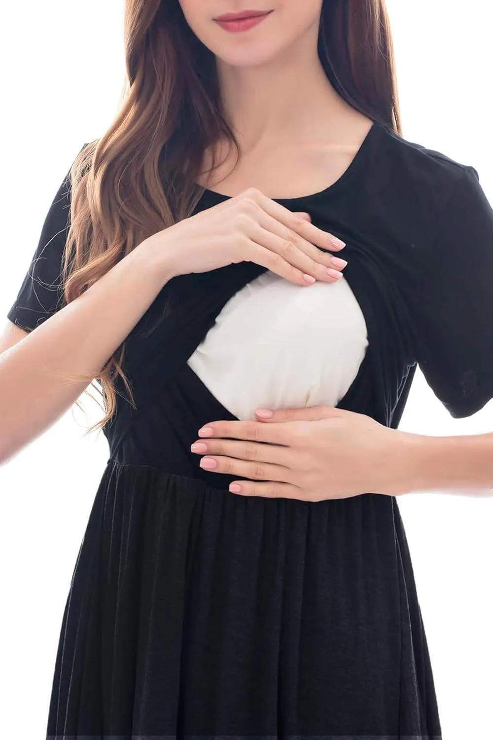 Smallshow Women's Short Sleeve Patchwork Nursing Dresses for Breastfeeding