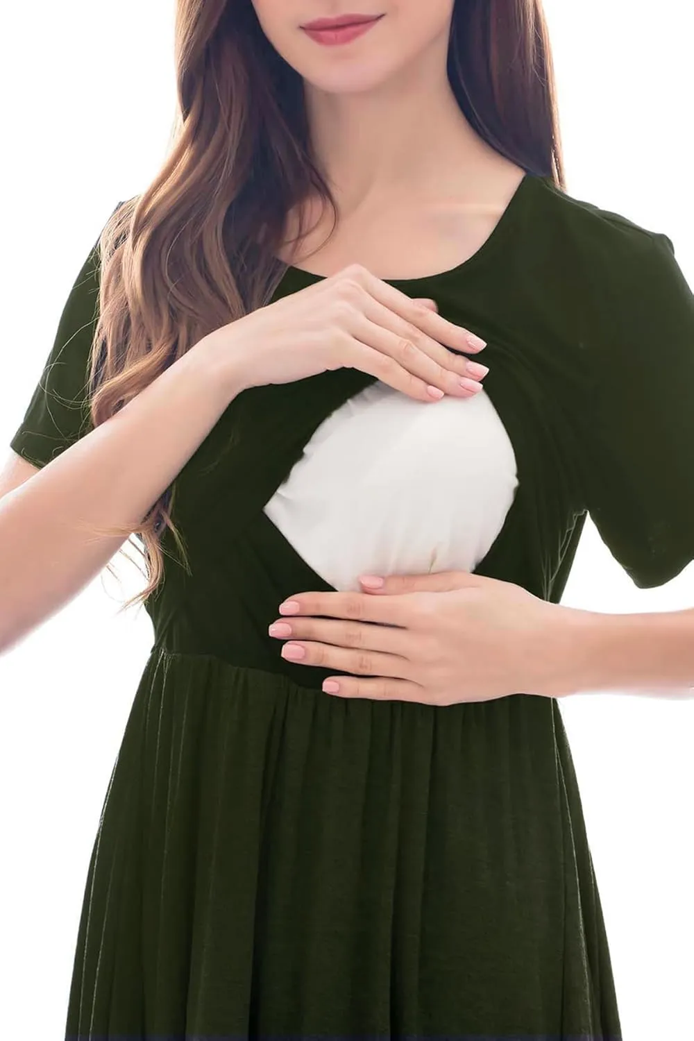 Smallshow Women's Short Sleeve Patchwork Nursing Dresses for Breastfeeding
